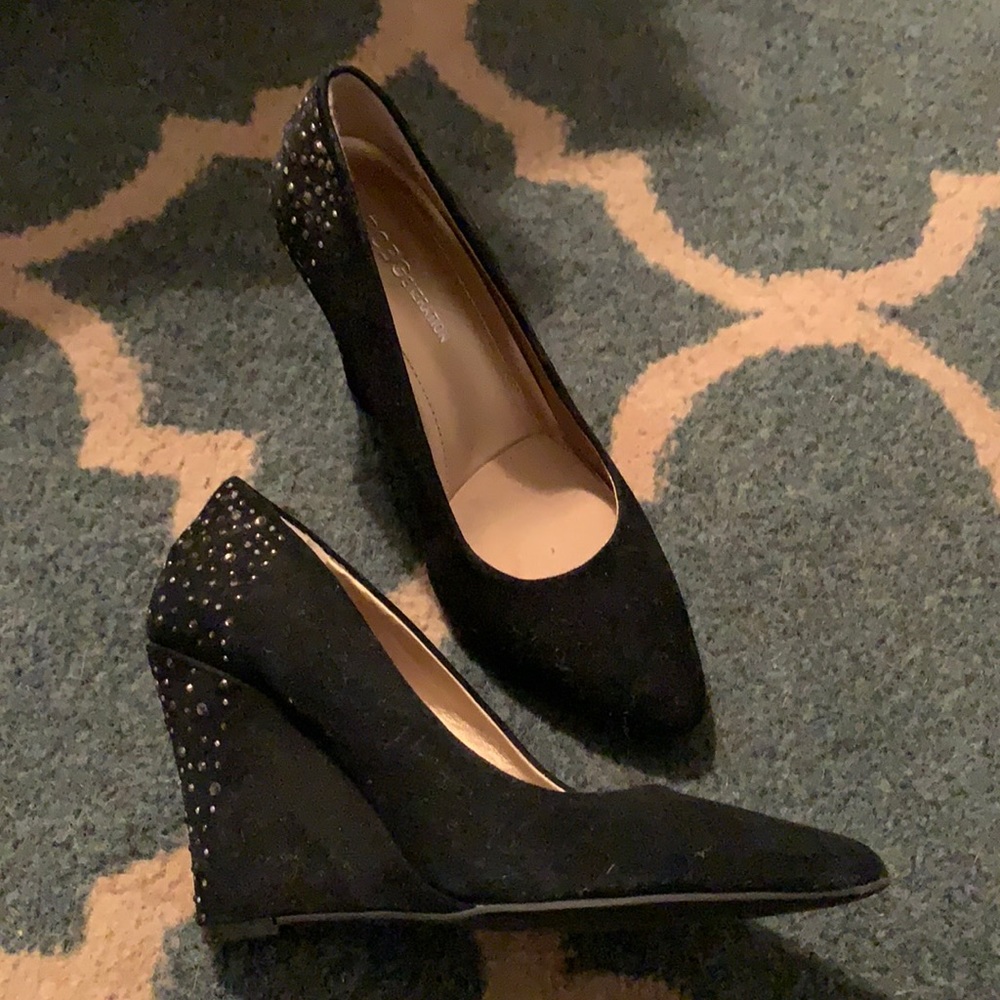 Black velvet studded wedges-6.5/7